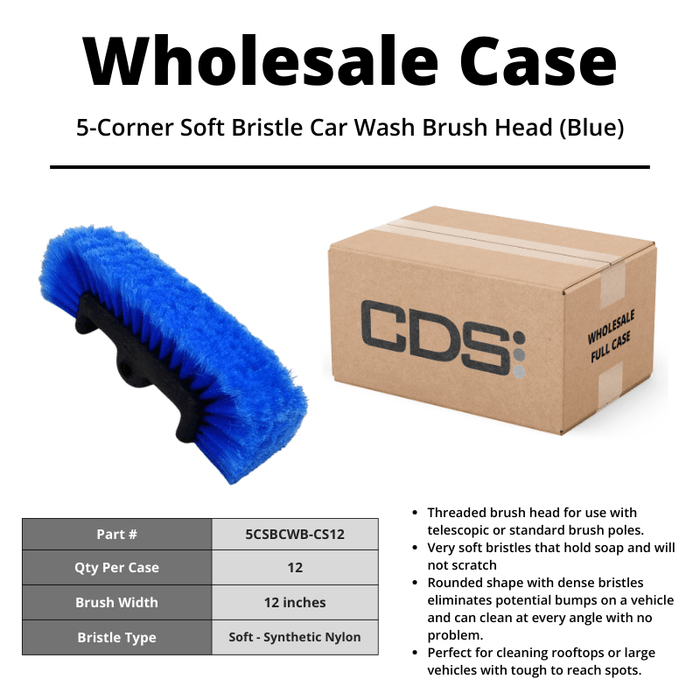 5-Corner Soft Bristle Car Wash Brush Head (Blue) [Case of 12] - Custom Dealer Solutions-5CSBCWB-CS12