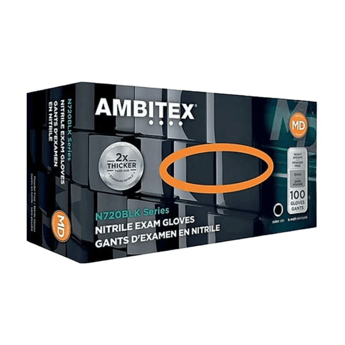 Ambitex 6mm Black Nitrile Powder-Free Gloves (100/Box) - Custom Dealer Solutions-NMD720BLK