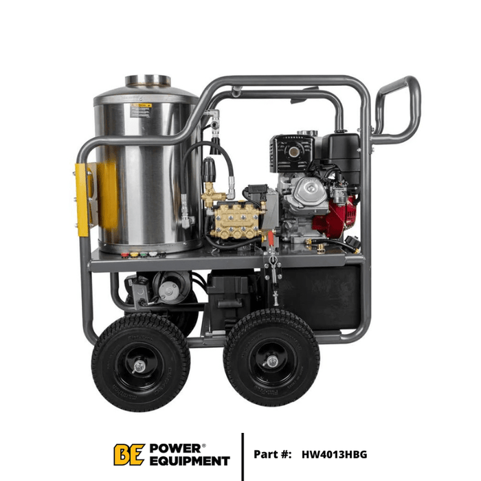 BE Industrial (HW4013HBG) 4,000 PSI - 4.0 GPM Hot Water Pressure Washer w/ Honda GX390 Engine, General Triplex Pump -  2