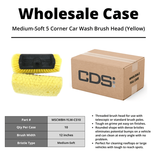 Medium-Soft 5 Corner Car Wash Brush Head (Yellow) [Case of 10] - Custom Dealer Solutions-MSCWBH-YLW-CS10