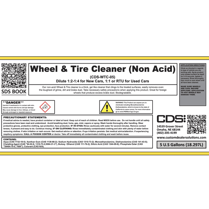 Wheel & Tire Cleaner (Non Acid) - 5 Gallon - Custom Dealer Solutions-CDS-WTC-05